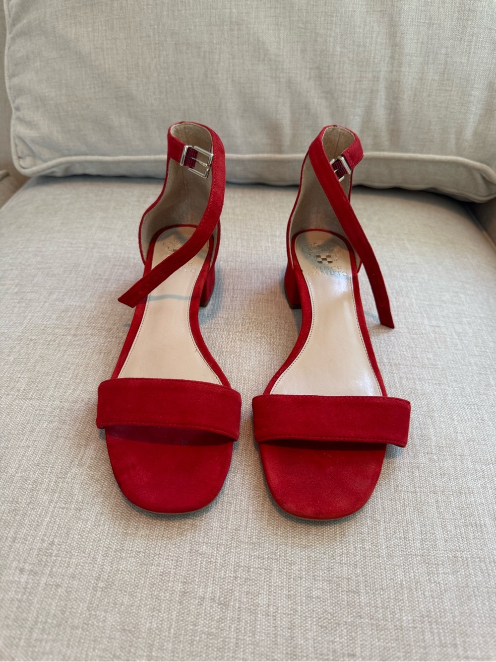 Vince Camuto Red Suede Ankle-Strap Block Heels